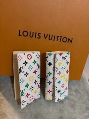 Louis Vuitton White Multicolor Monogram Long Wallets checkbook and envelope W